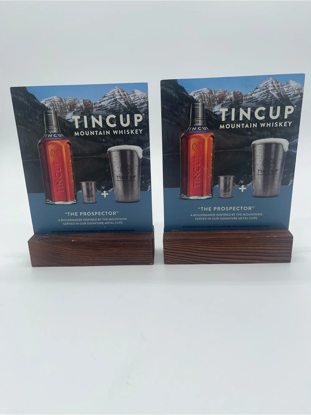 TINCUP MOUNTAIN WHISKEY The Prospector Metal Advertiser Bar Sign Set Of 2